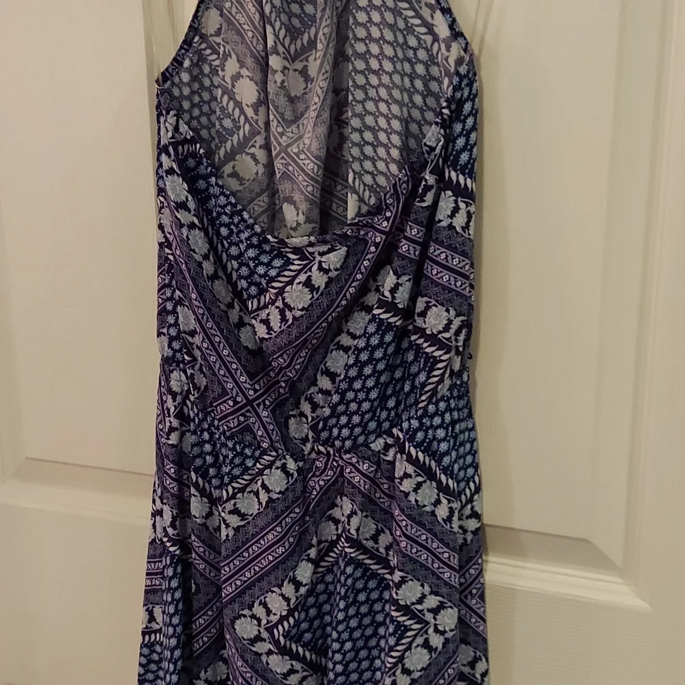 Blue Bandana Handkerchief Floral Print Halter Dress - Picture 4 of 6